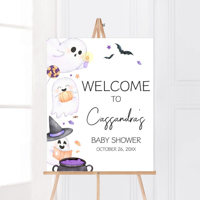 Lila kleines Boo Halloween Babydusche Empfang Poster (Purple Little Boo Baby Shower Welcome Sign)