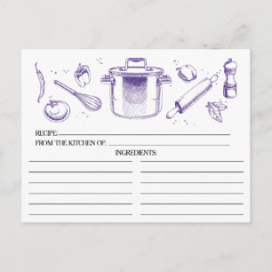 Lila Kochutensilien Rezeptkarten Postkarte