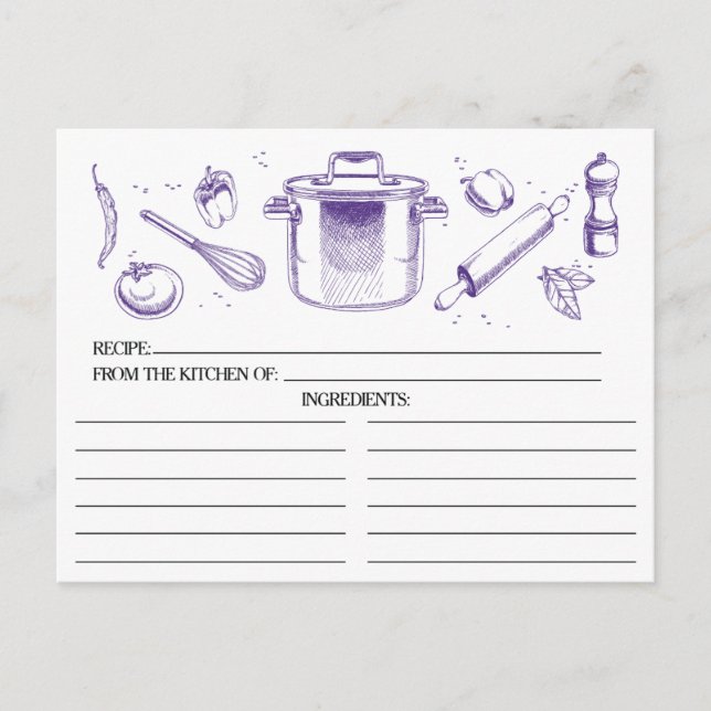 Lila Kochutensilien Rezeptkarten Postkarte (Vorderseite)