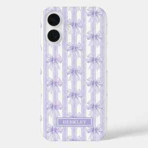 Lila Koketten Schleifen auf gestreiften Monogramme iPhone 16 Hülle