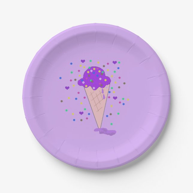 Lila Konfetti-Eiscreme-Tüte Pappteller (Vorderseite)