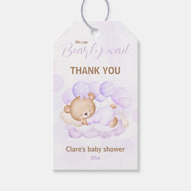Lila können wir frühzeitig abwarten Baby Dusche Ge Geschenkanhänger (Vorderseite)