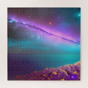 Lila kosmischer Komet fliegt über den Himmel