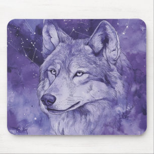 Lila Kosmischer Wolf Wasserfarbe Mousepad