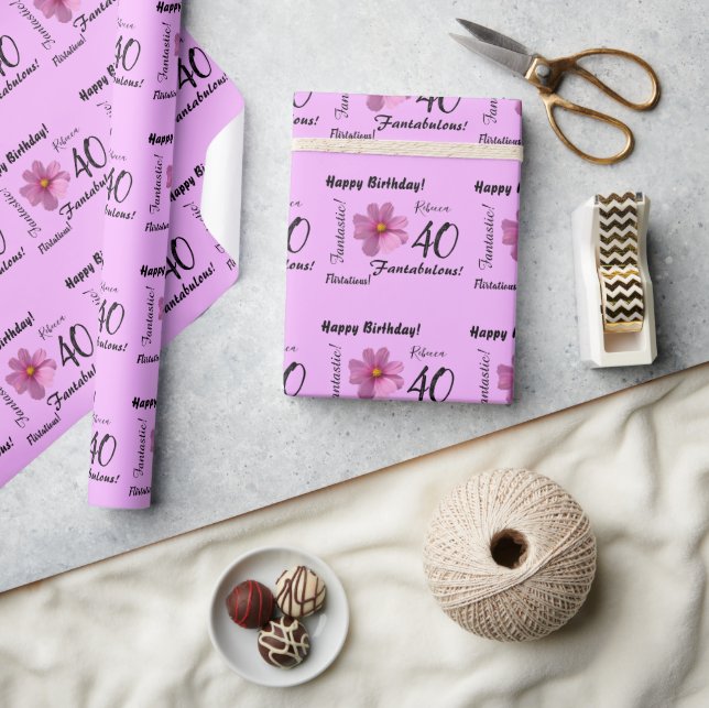 Lila Kosmos Blume 40 und fabelhafter Geburtstag Geschenkpapier (Kunsthandwerk)