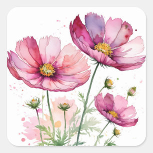 Lila Kosmos-Blume Quadratischer Aufkleber