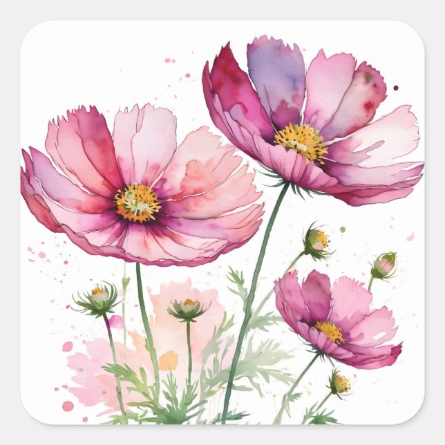 Lila Kosmos-Blume Quadratischer Aufkleber (Vorderseite)