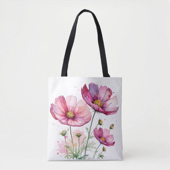 Lila Kosmos-Blume Tasche (Vorderseite)