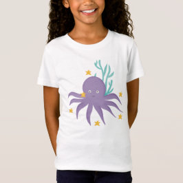 Lila Krake mit Seesternen und Unterwasserpflanze T-Shirt