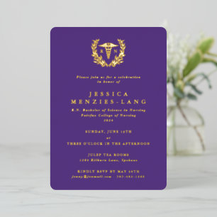 Lila Krankenschwester Caduceus+Laurel Wreath Folieneinladung