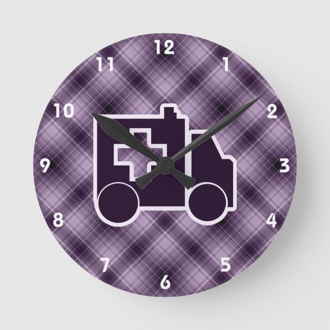 Lila Krankenwagen Runde Wanduhr (Vorderseite)