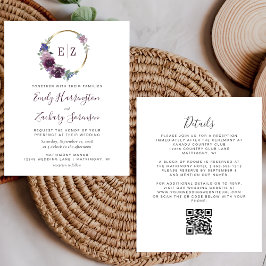 Lila Kranz-Monogramm QR-Hochzeit