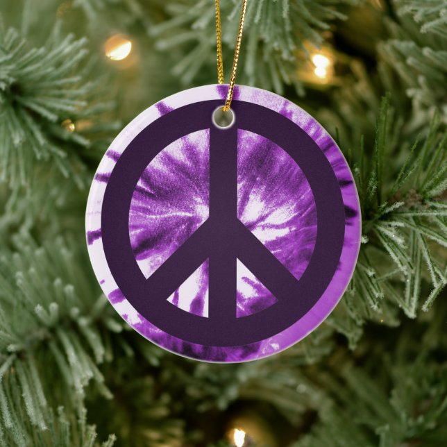 Lila Krawatte-Färbung mit Friedenszeichen Keramik Ornament (Baum)
