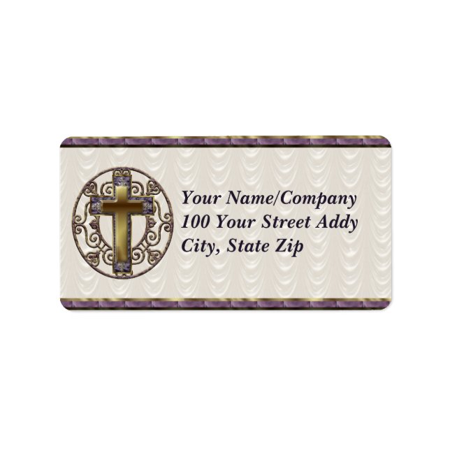 Lila Kreuz Adressaufkleber (Vorne)