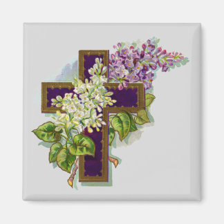 Lila Kreuz und Blumen Magnet
