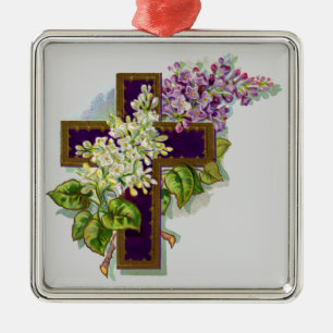 Lila Kreuz und Blumen Ornament Aus Metall