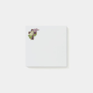 Lila Kreuz und Blumen Post-it Klebezettel