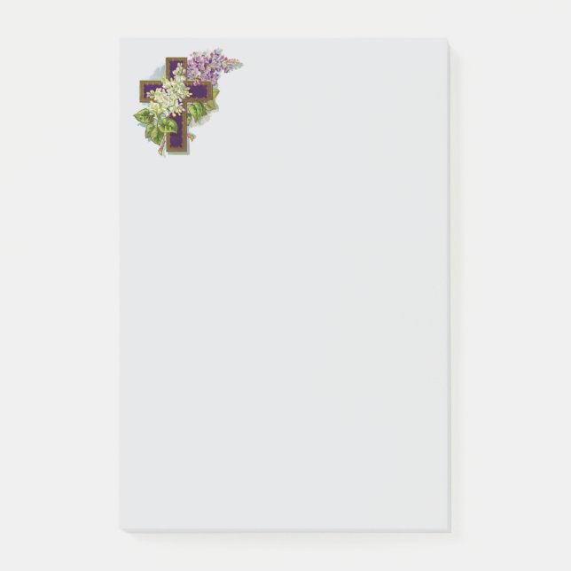 Lila Kreuz und Blumen Post-it Klebezettel (Vorderseite)