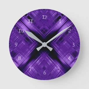Lila Kreuz und Gitter Runde Wanduhr