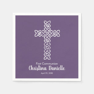 Lila Kreuzung   Kommunion Taufe Christening Serviette