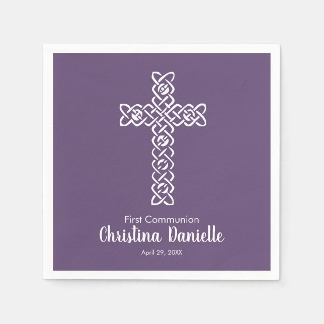 Lila Kreuzung | Kommunion Taufe Christening Serviette (Vorderseite)