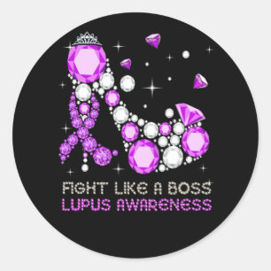 Lila Krieger kämpft Lupus wie ein Boss Runder Aufkleber
