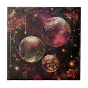 Lila Kristallplanet Galaxie Floral Kosmisch Fliese