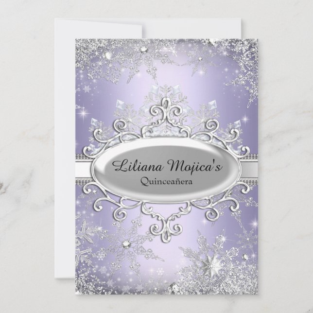 Lila Kristallschneeflocke Prinzessin Quinceanera Einladung (Vorderseite)