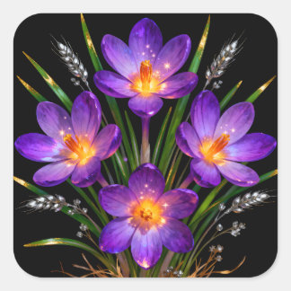 Lila Krokus-Blumenaufkleber Quadratischer Aufkleber