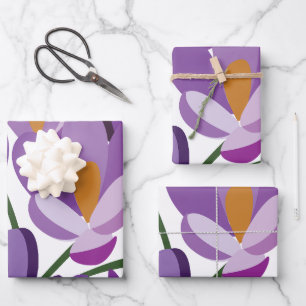Lila Krokus Blüten Geschenkpapier Set