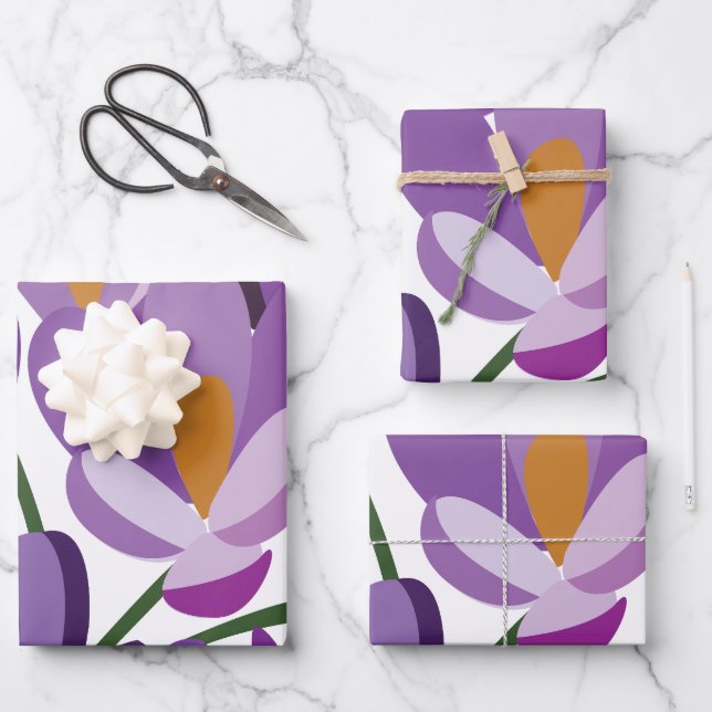 Lila Krokus Blüten Geschenkpapier Set (Vorderseite)