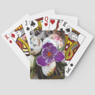 Lila Krokus und florale Ostereier Spielkarten