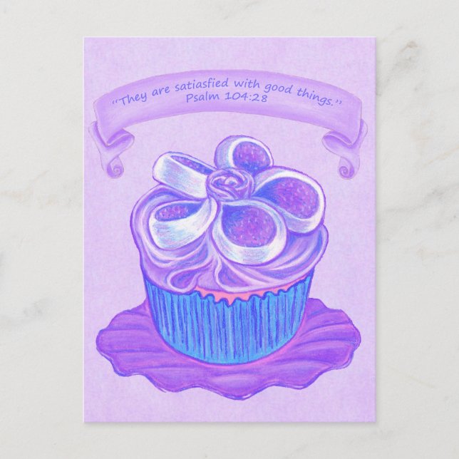 Lila Kuchen auf Platte 4 ~ Schrift Postkarte (Vorderseite)