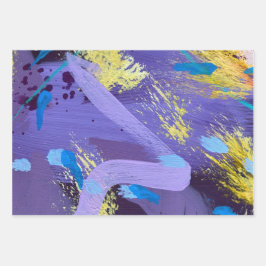Lila Kunst-Geschenkpapier Flachblatt-Set aus 3 Geschenkpapier Set