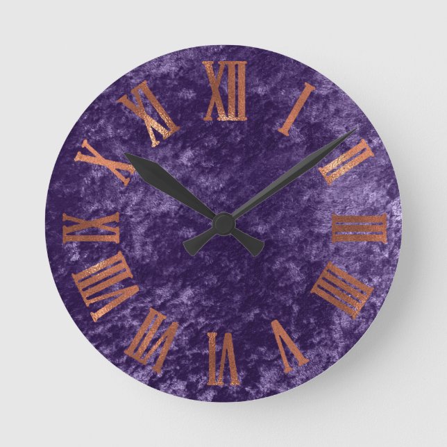 Lila kupferner Rosen-Samt-minimales metallisches Runde Wanduhr (Vorderseite)