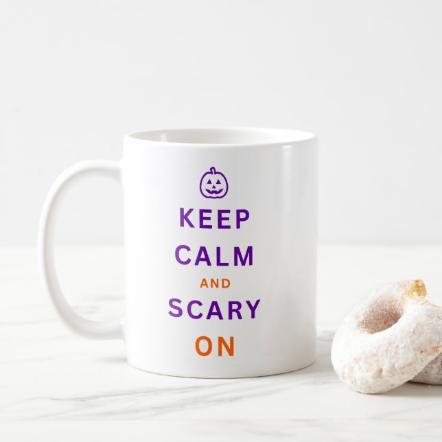 Lila Kürbis Behielt Ruhe und Beängstigend zu Hallo Kaffeetasse (Mit Donut)