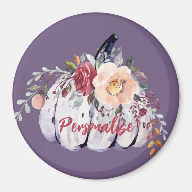 Lila Kürbisgrauer Kürbis Magnet (Vorne)