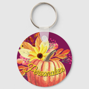 Lila Kürbiswein mit Blumenorange Schlüsselanhänger
