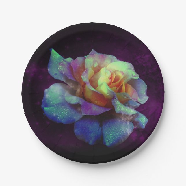 Lila Küss Türkis Rose Papier Teller (Vorderseite)