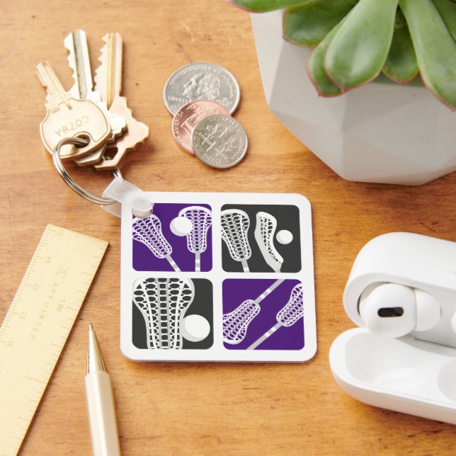 Lila Lacrosse Blöcke Schlüsselanhänger (Schreibtisch)