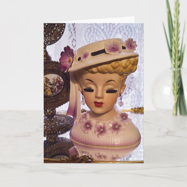 Lila Lady Head Vase Blume Parfüm Flasche Karte (Vorderseite)