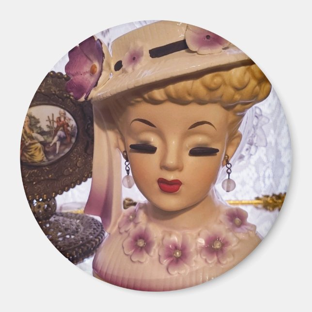 Lila Lady Head Vase Blume Parfüm Flasche Magnet (Vorne)