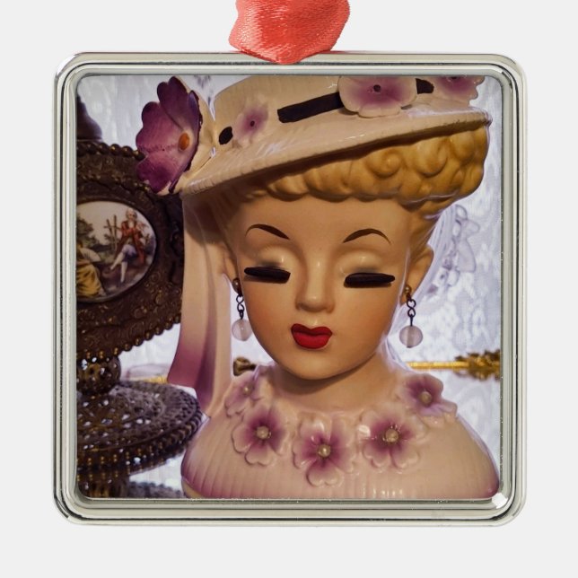 Lila Lady Head Vase Blume Parfüm Flasche Ornament Aus Metall (Vorne)