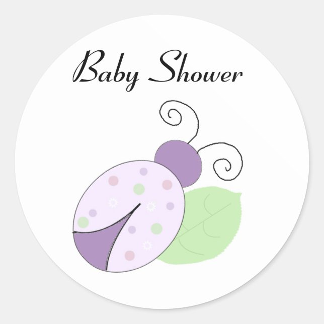 Lila Ladybug Babydusche Runder Aufkleber (Vorderseite)