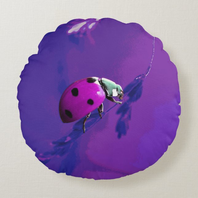 Lila Ladybug Rundes Kissen (Vorderseite)