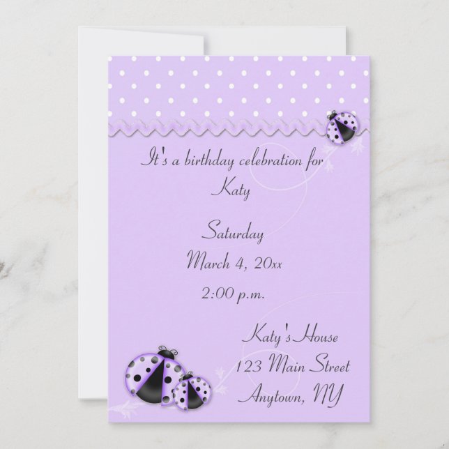 Lila Ladybugs Einladung (Vorderseite)