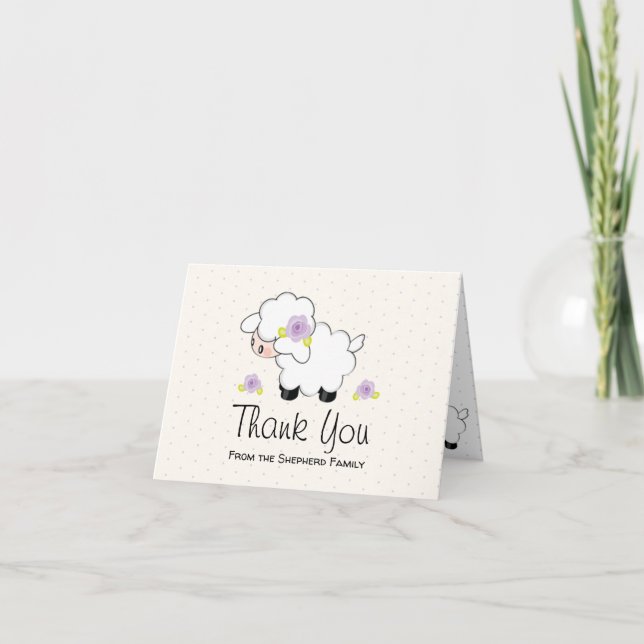 Lila Lamb Baby Dusche Vielen Dank Dankeskarte (Vorderseite)