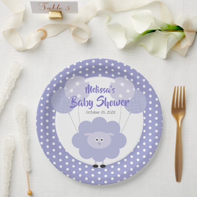 Lila Lamm-Baby-Dusche Niedlich Moderne, einfach un Pappteller (Hochzeit)