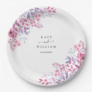 Lila Landwildblumen Florale Aquarellmalerei Pappteller
