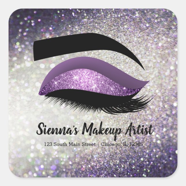 Lila Lashes Auge Quadratischer Aufkleber (Vorderseite)